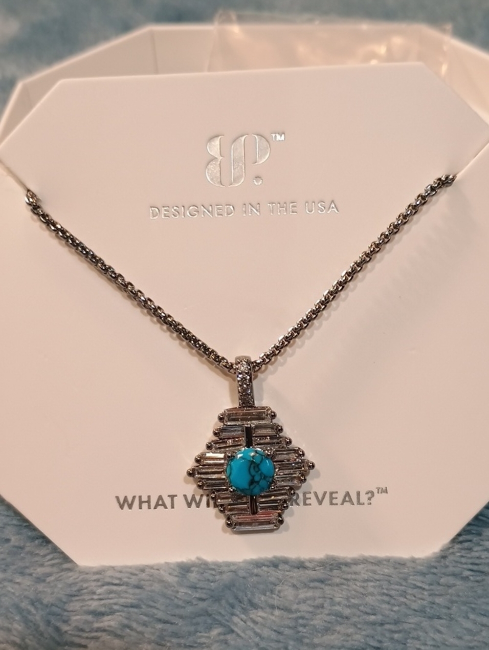 Bp Blue Turquoise Pendant Necklace with Silver Accents - Designed in the USA